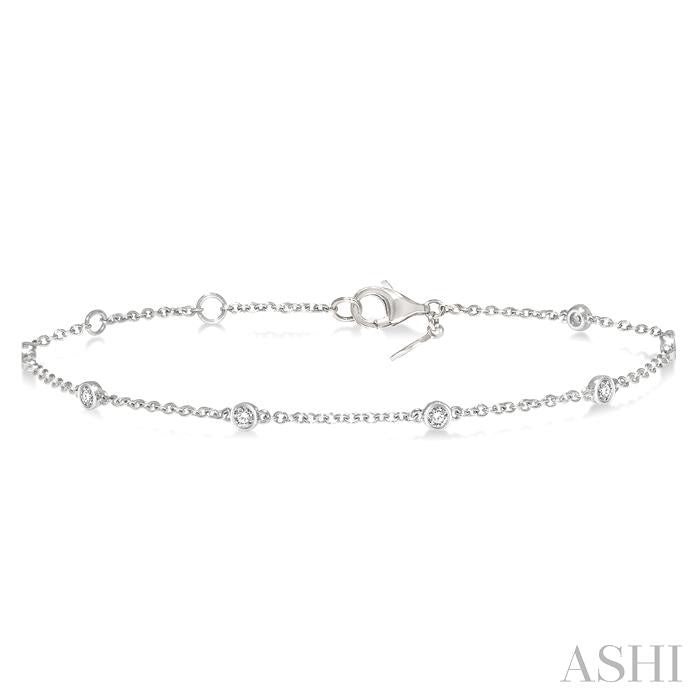 1/4 Ctw Circular Mount Round Cut Diamond Station Bracelet in 14K White Gold