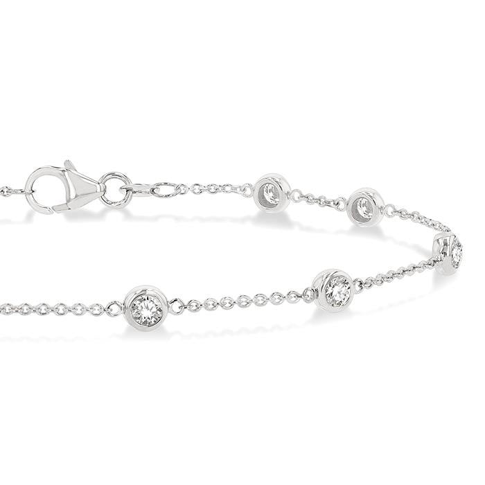3/4 Ctw Circular Mount Round Cut Diamond Station Bracelet in 14K White Gold