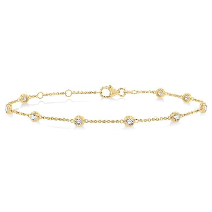 3/4 Ctw Circular Mount Round Cut Diamond Station Bracelet in 14K Yellow Gold