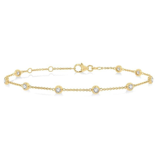 3/4 Ctw Circular Mount Round Cut Diamond Station Bracelet in 14K Yellow Gold