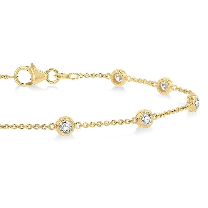 3/4 Ctw Circular Mount Round Cut Diamond Station Bracelet in 14K Yellow Gold
