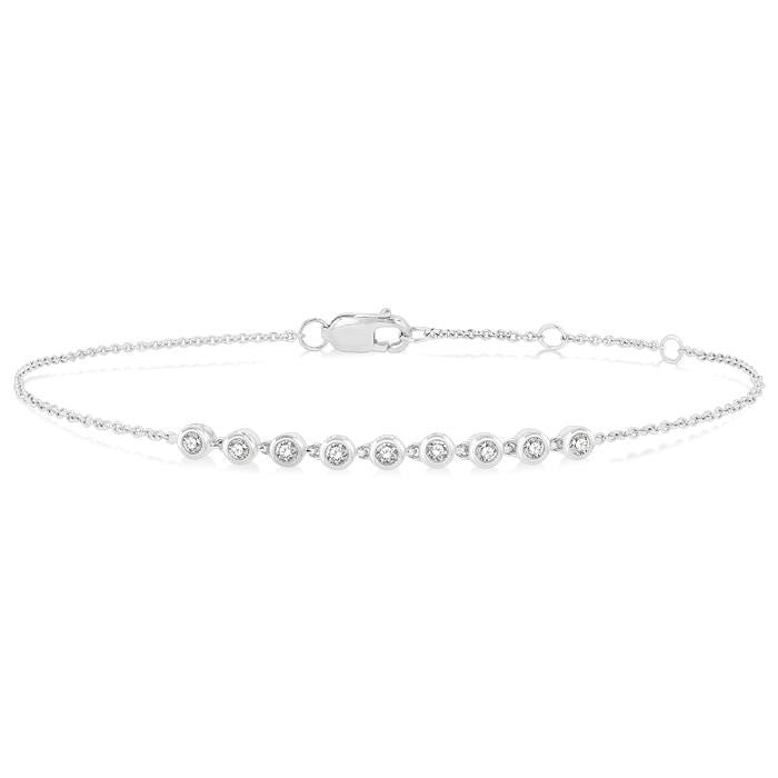 1/5 Ctw Bezel Round Cut Diamond Petite Bracelet in 10K White Gold