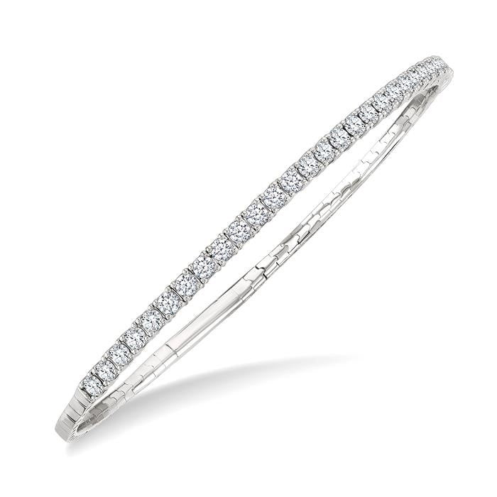 2 Ctw Round Cut Diamond Halfway Straight Flex Bangle in 14K White Gold
