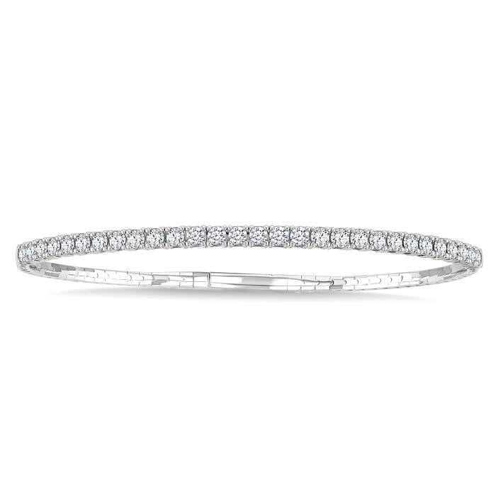 2 Ctw Round Cut Diamond Halfway Straight Flex Bangle in 14K White Gold