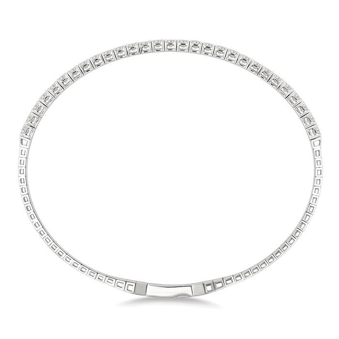 2 Ctw Round Cut Diamond Halfway Straight Flex Bangle in 14K White Gold