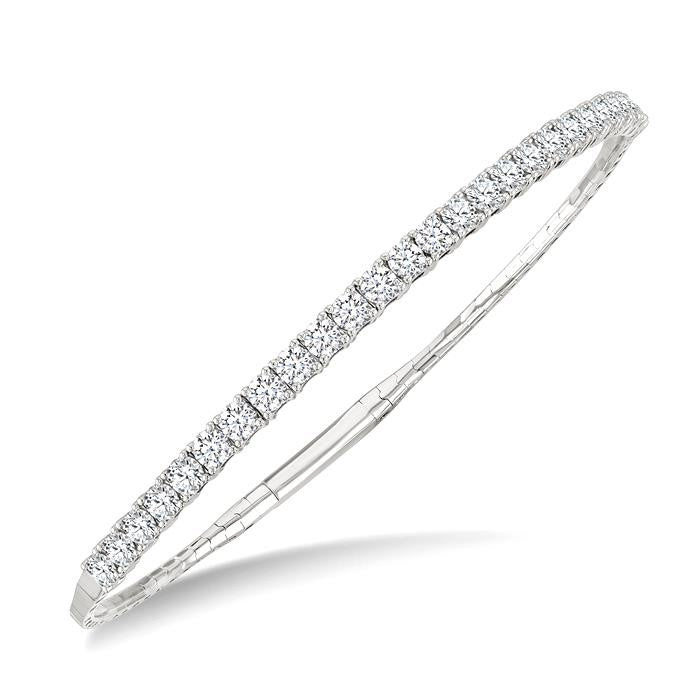 3 Ctw Round Cut Diamond Halfway Straight Flex Bangle in 14K White Gold