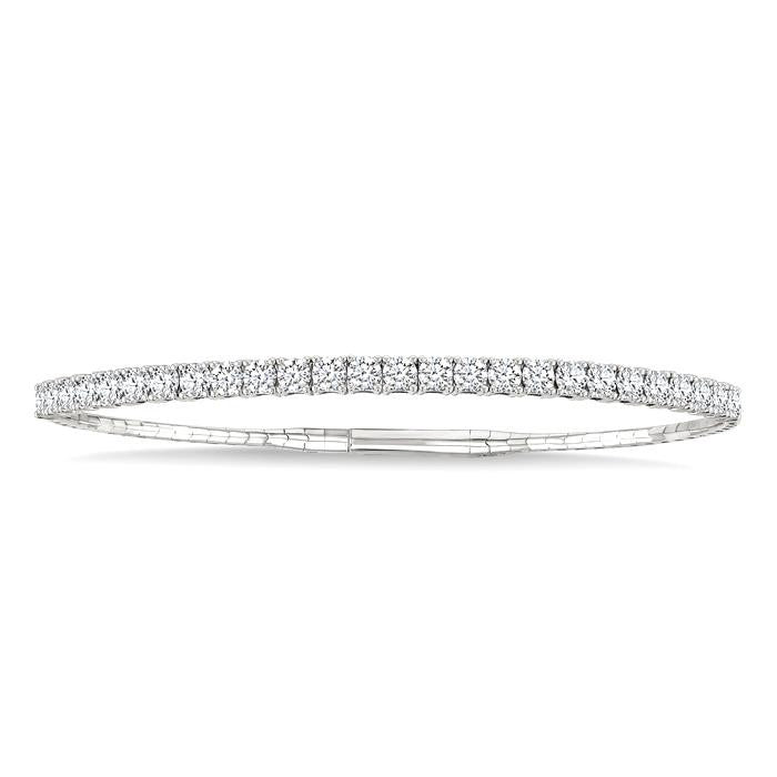 3 Ctw Round Cut Diamond Halfway Straight Flex Bangle in 14K White Gold