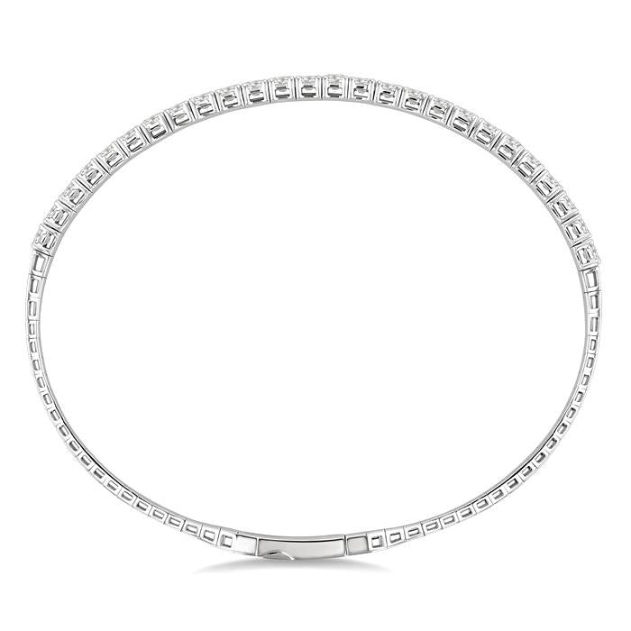 3 Ctw Round Cut Diamond Halfway Straight Flex Bangle in 14K White Gold