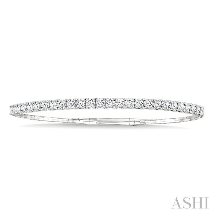 3 Ctw Round Cut Diamond Halfway Straight Flex Bangle in 14K White Gold
