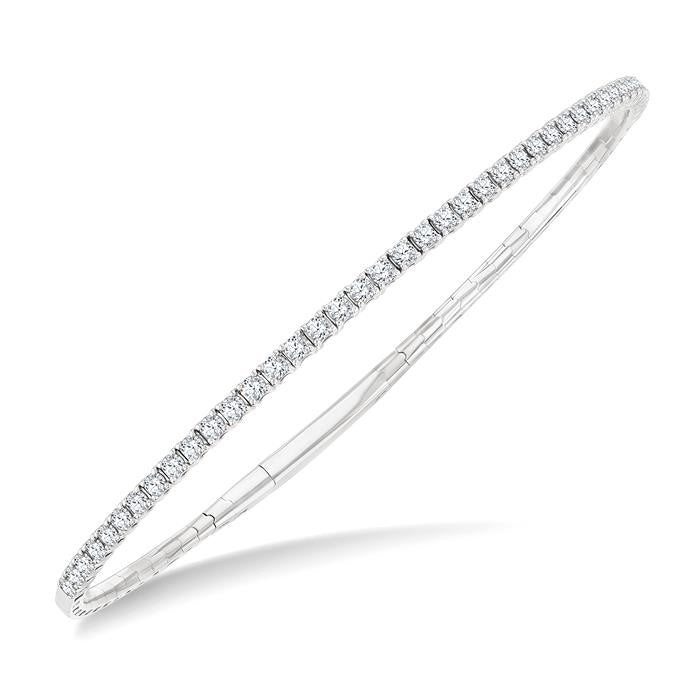 1 Ctw Round Cut Diamond Halfway Straight Flex Bangle in 14K White Gold