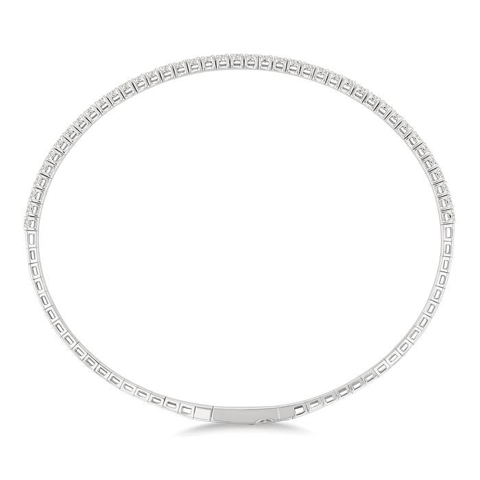 1 Ctw Round Cut Diamond Halfway Straight Flex Bangle in 14K White Gold