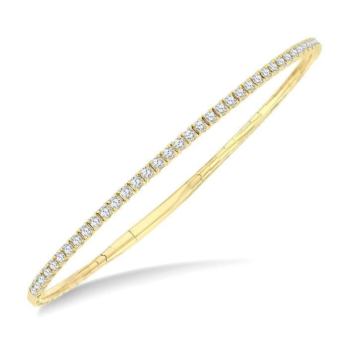 1 Ctw Round Cut Diamond Halfway Straight Flex Bangle in 14K Yellow Gold