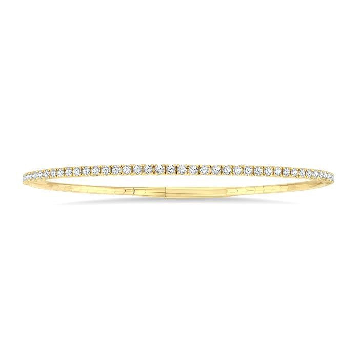 1 Ctw Round Cut Diamond Halfway Straight Flex Bangle in 14K Yellow Gold