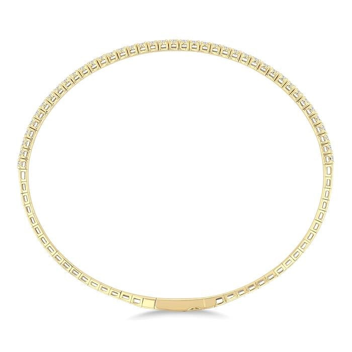 1 Ctw Round Cut Diamond Halfway Straight Flex Bangle in 14K Yellow Gold