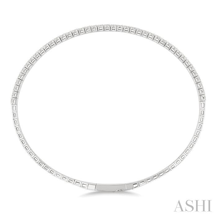 1 Ctw Round Cut Diamond Halfway Straight Flex Bangle in 14K White Gold