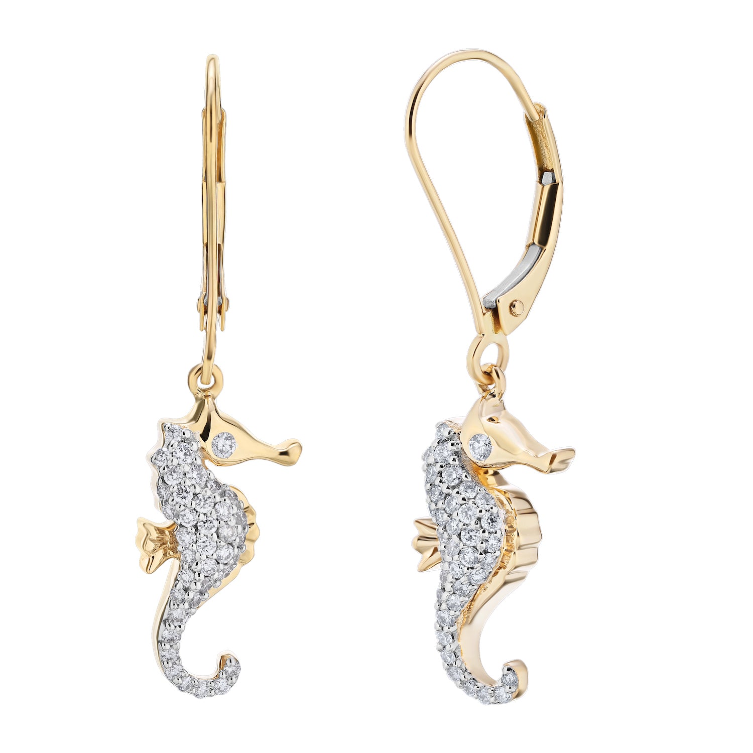 Diamond Sea Horse Dangle Earrings