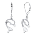 Diamond Dolphin Silhouette Lever Back Dangle Earrings