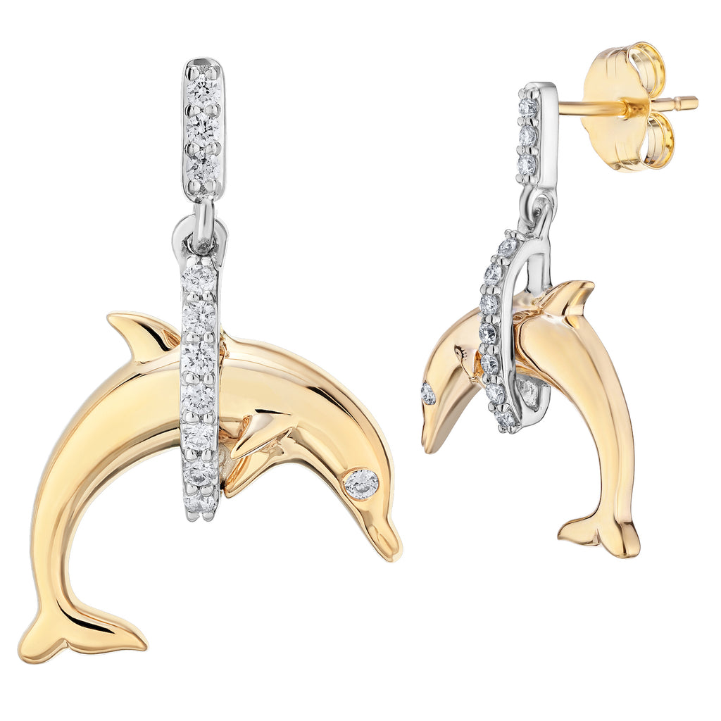 Diamond Dolphin Dangle Earrings