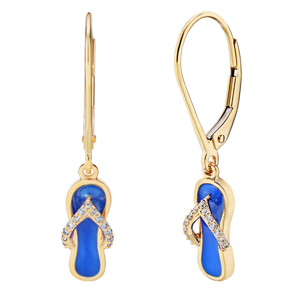 Diamond Enamel Flip Flop Lever Back Earrings
