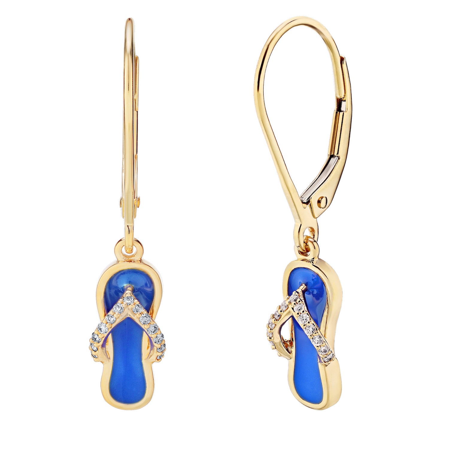 Diamond Enamel Flip Flop Lever Back Earrings