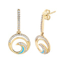Diamond and Enamel Dangle Wave Earrings