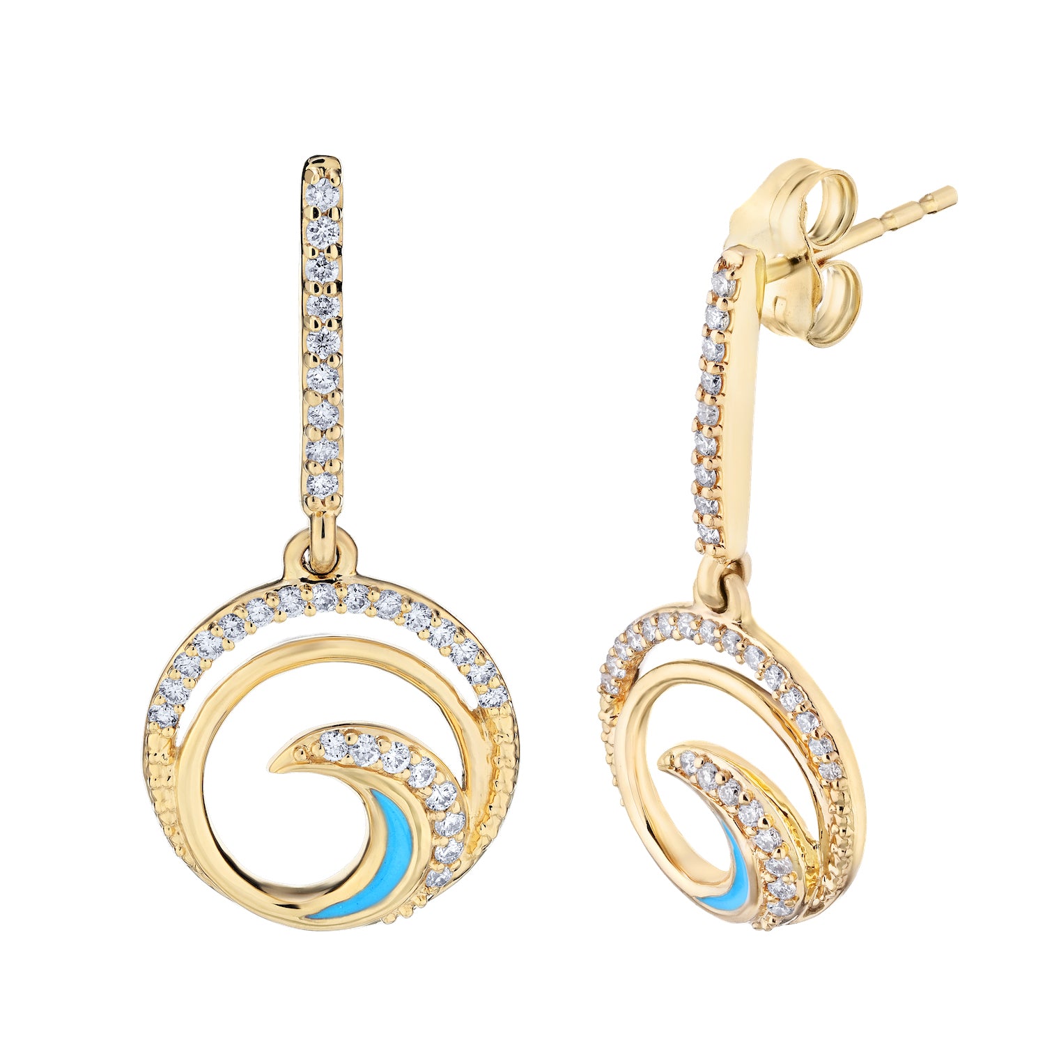 Diamond and Enamel Dangle Wave Earrings