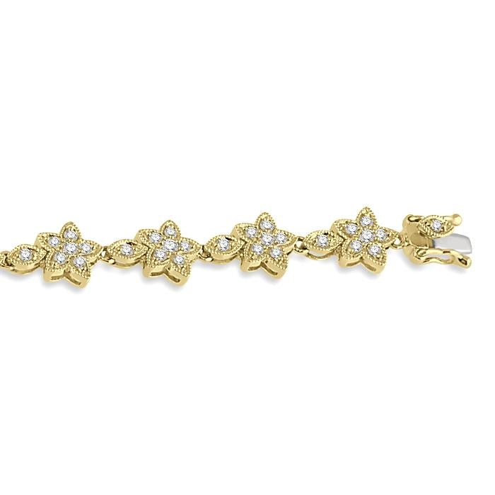 1 1/5 Ctw Flower and Marquise Link Diamond Bracelet in 14K Yellow Gold