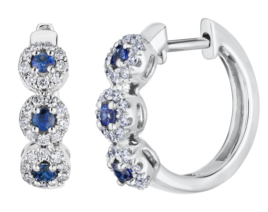 Diamond and Genuine Sapphire Hoop Earrings