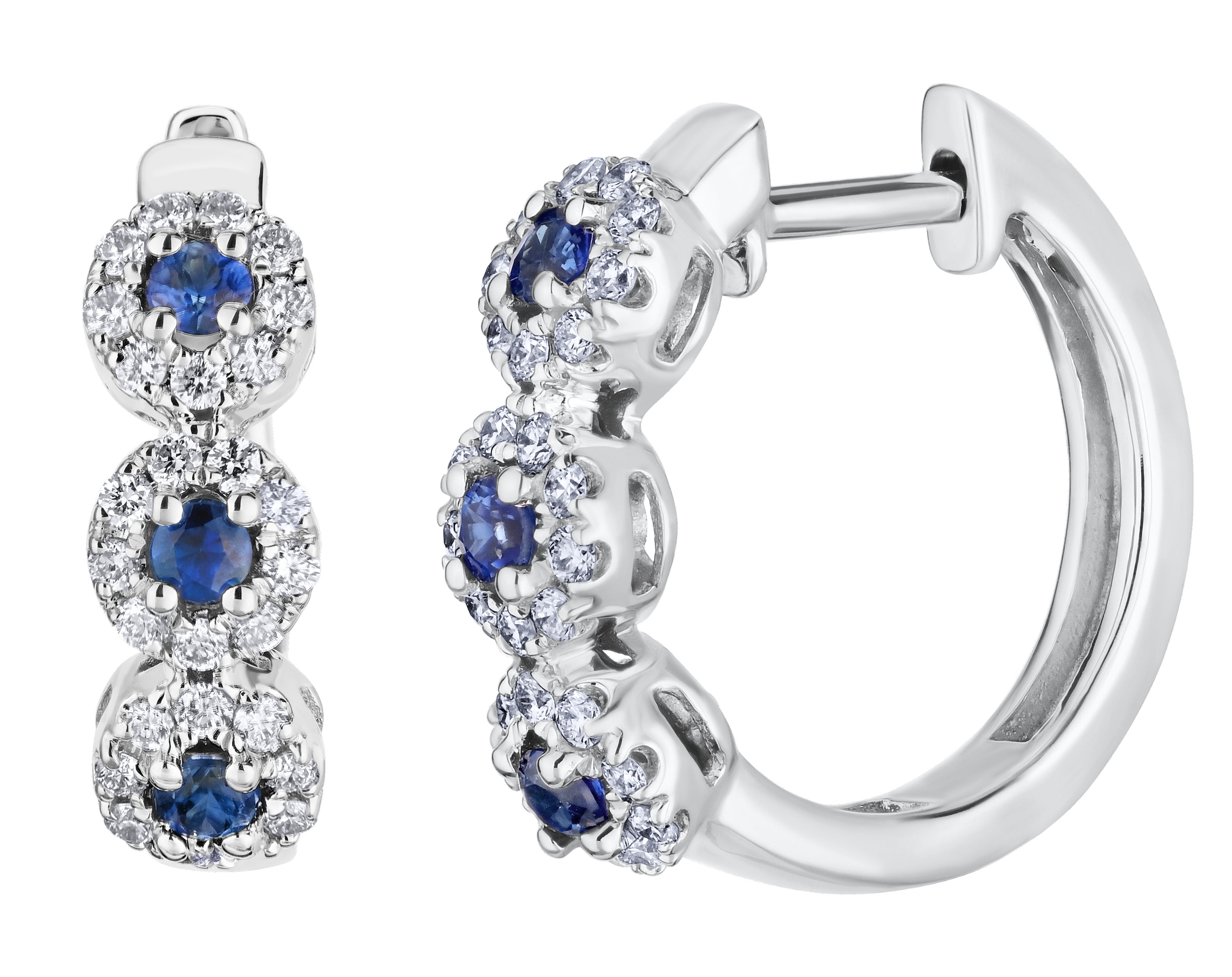 Diamond and Genuine Sapphire Hoop Earrings