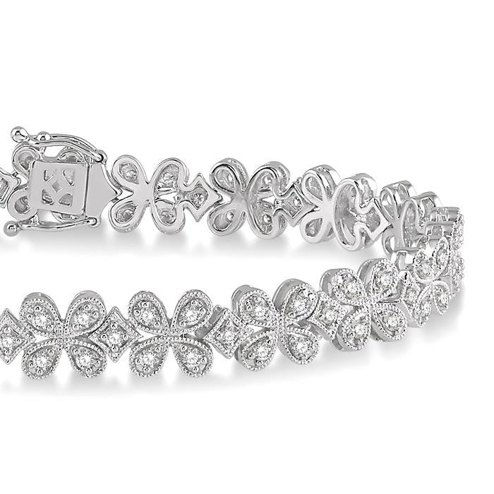 1 1/2 Ctw Floral Link Diamond Bracelet in 14K White Gold