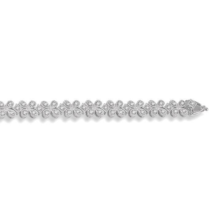 1 1/2 Ctw Floral Link Diamond Bracelet in 14K White Gold