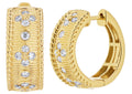 Diamond Round Burnish Set Texture Twisted Rope Edged Dome Huggie Earrings 