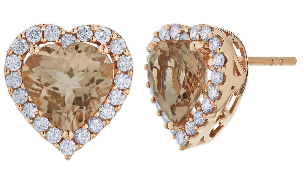 Diamond and Heart Shaped Morganite Halo Earrings