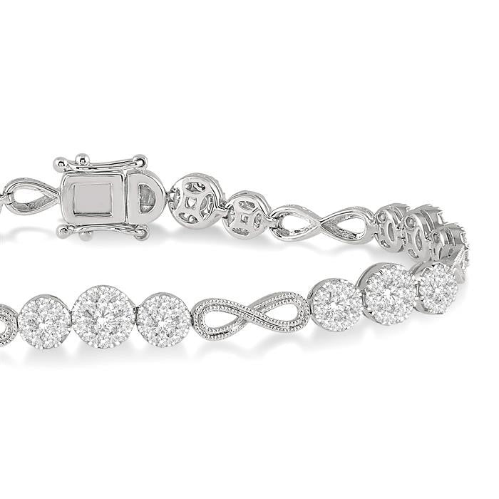 2 1/2 Ctw Tri-Mount Set & Milgrain Infinity Link Shine Bright Round Cut Diamond Bracelet in 14K White Gold