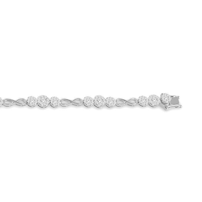 2 1/2 Ctw Tri-Mount Set & Milgrain Infinity Link Shine Bright Round Cut Diamond Bracelet in 14K White Gold