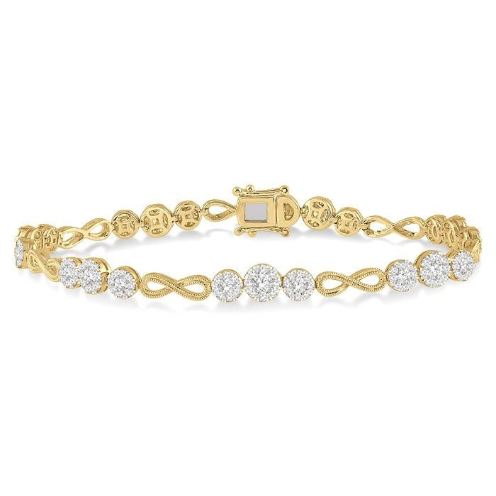 2 1/2 Ctw Tri-Mount Set & Milgrain Infinity Connector Shine Bright Round Cut Diamond Bracelet in 14K Yellow and White Gold