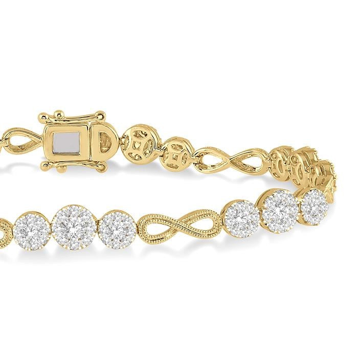 2 1/2 Ctw Tri-Mount Set & Milgrain Infinity Connector Shine Bright Round Cut Diamond Bracelet in 14K Yellow and White Gold