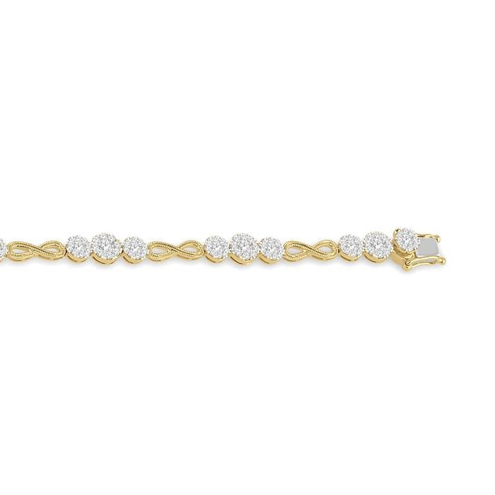 2 1/2 Ctw Tri-Mount Set & Milgrain Infinity Connector Shine Bright Round Cut Diamond Bracelet in 14K Yellow and White Gold