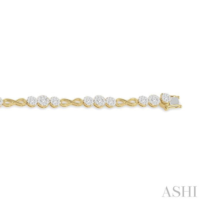 2 1/2 Ctw Tri-Mount Set & Milgrain Infinity Connector Shine Bright Round Cut Diamond Bracelet in 14K Yellow and White Gold
