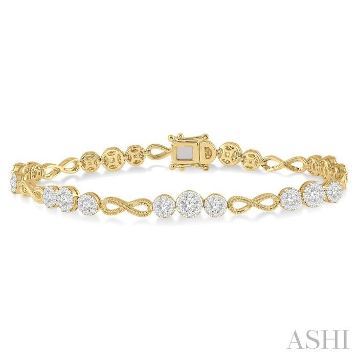 2 1/2 Ctw Tri-Mount Set & Milgrain Infinity Connector Shine Bright Round Cut Diamond Bracelet in 14K Yellow and White Gold