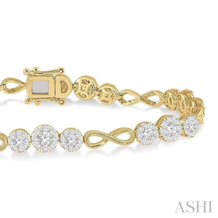 2 1/2 Ctw Tri-Mount Set & Milgrain Infinity Connector Shine Bright Round Cut Diamond Bracelet in 14K Yellow and White Gold