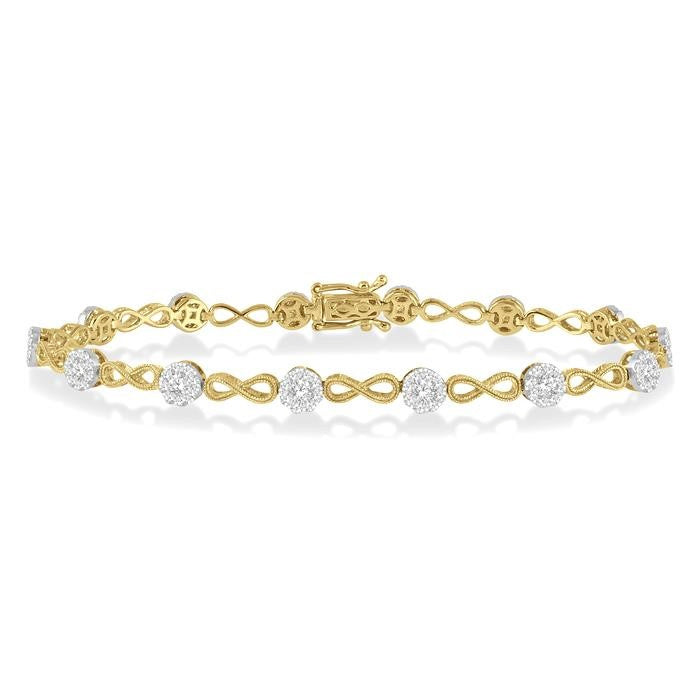 1 1/2 Ctw Circular Mount & Infinity Link Shine Bright Round Cut Diamond Bracelet in 14K Yellow and White Gold