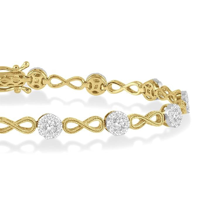 1 1/2 Ctw Circular Mount & Infinity Link Shine Bright Round Cut Diamond Bracelet in 14K Yellow and White Gold