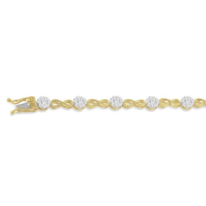 1 1/2 Ctw Circular Mount & Infinity Link Shine Bright Round Cut Diamond Bracelet in 14K Yellow and White Gold