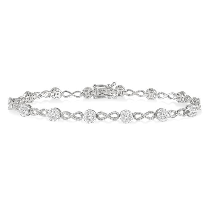 1 1/2 Ctw Shine Bright Round Cut Diamond Infinity Link Bracelet in 14K White Gold