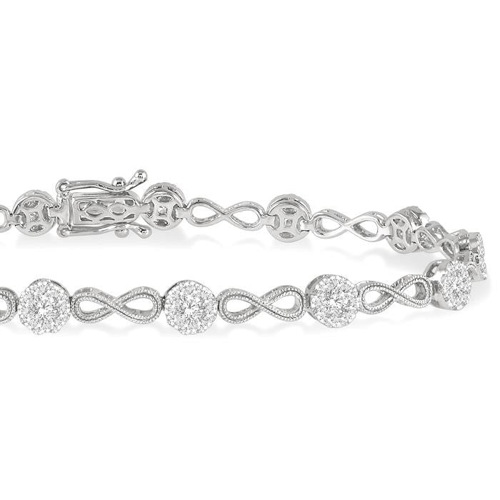 1 1/2 Ctw Shine Bright Round Cut Diamond Infinity Link Bracelet in 14K White Gold