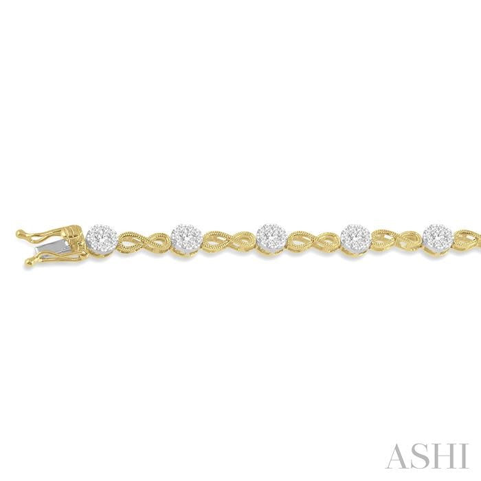 1 1/2 Ctw Circular Mount & Infinity Link Shine Bright Round Cut Diamond Bracelet in 14K Yellow and White Gold