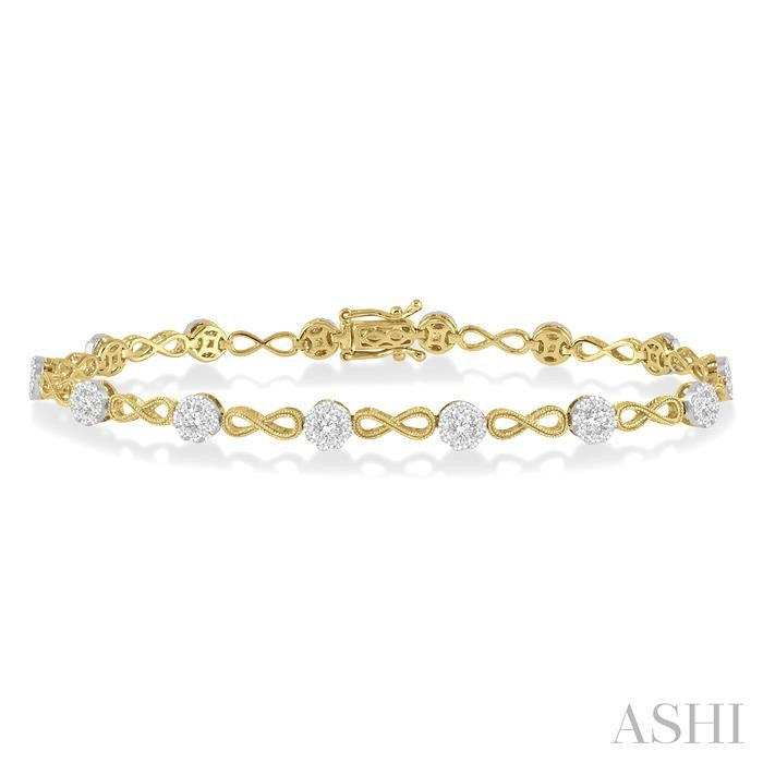 1 1/2 Ctw Circular Mount & Infinity Link Shine Bright Round Cut Diamond Bracelet in 14K Yellow and White Gold