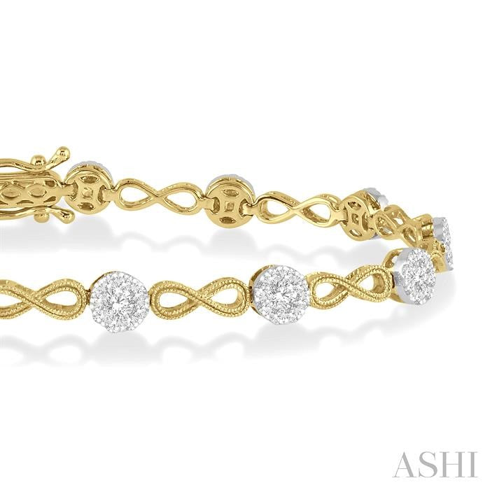 1 1/2 Ctw Circular Mount & Infinity Link Shine Bright Round Cut Diamond Bracelet in 14K Yellow and White Gold