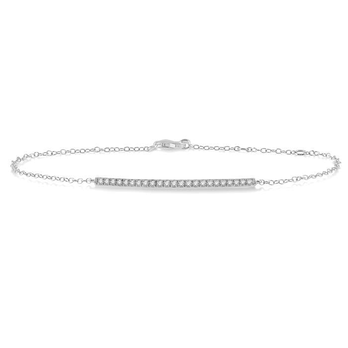 1/5 Ctw Bar Shape Round Cut Diamond Link Chain Bracelet in 10K White Gold